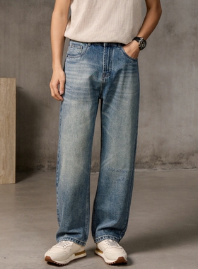 复古水洗莱赛尔牛仔裤男春季宽松直筒休闲长裤百搭高级感