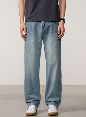 美式复古直筒牛仔裤男春季新款宽松百搭水洗长裤