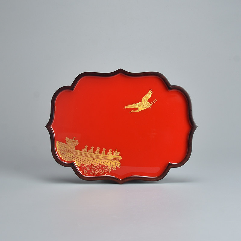 君器喜庆国潮茶奉干泡台重竹敬茶盘红色茶托盘中式国风家用小茶台