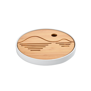簡(jiǎn)約家用圓形密胺儲(chǔ)水茶海中式 君器竹制小茶盤日式 枯山水小干泡盤