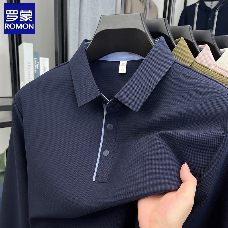 罗蒙长袖T恤男士202秋季新款翻领打底T恤上衣休闲商务Polo衫薄款