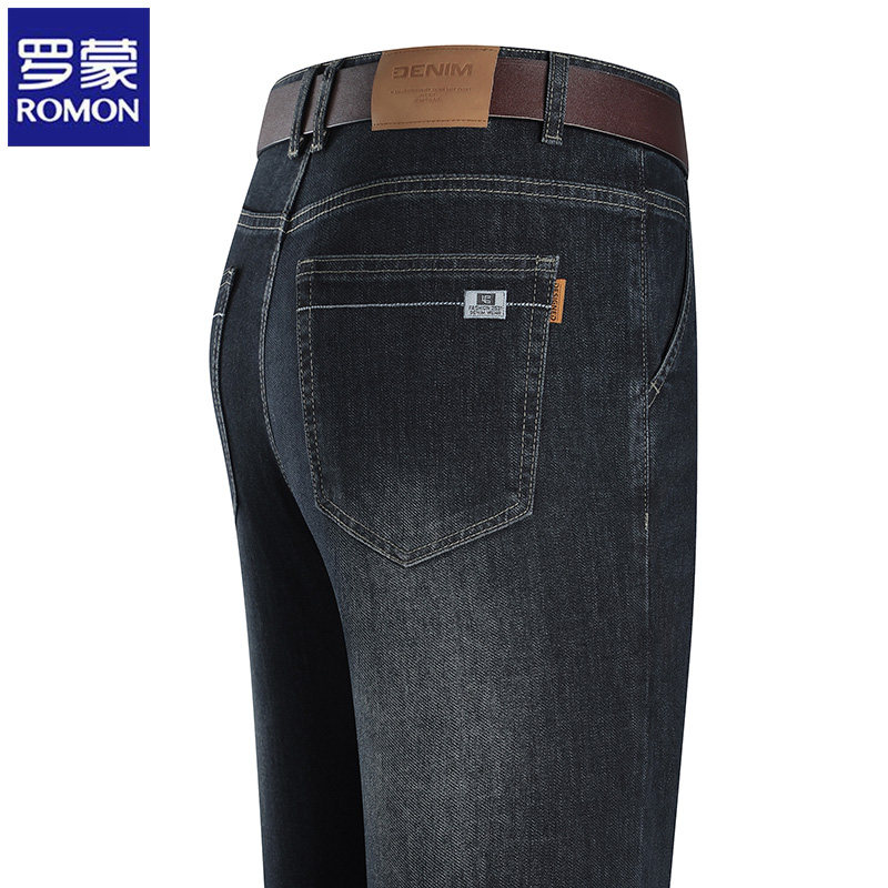 罗蒙高端春秋牛仔裤2025新款中年男士爸爸高腰深档宽松直筒裤子