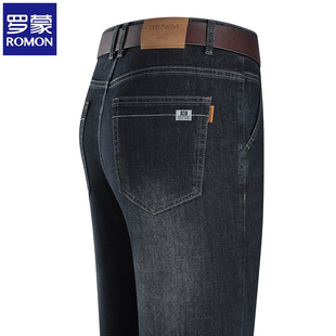 罗蒙高端春秋牛仔裤2025新款中年男士爸爸高腰深档宽松直筒裤子