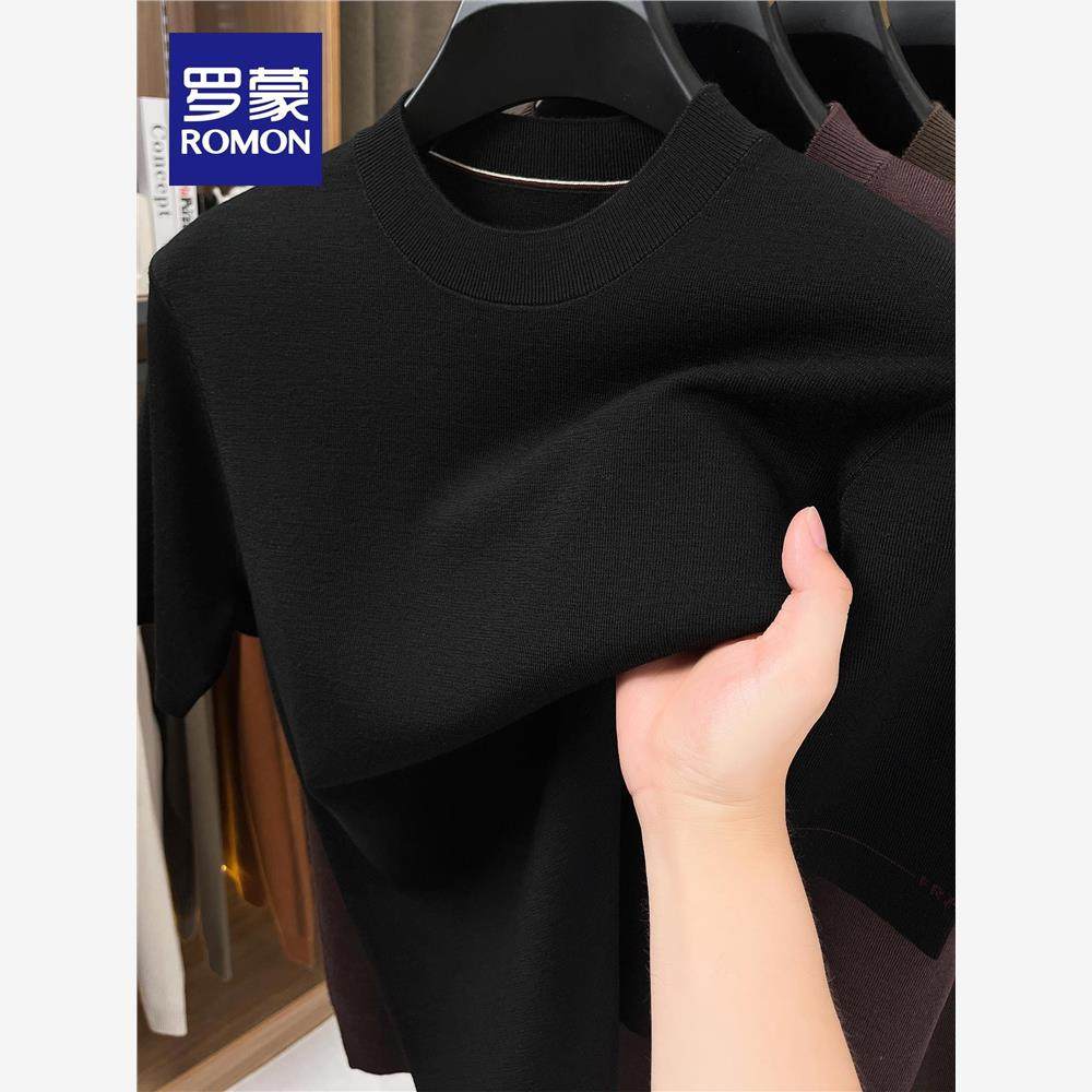 【精纺绵羊毛】罗蒙圆领短袖毛衣男士秋冬季针织衫版型打底衫潮MF