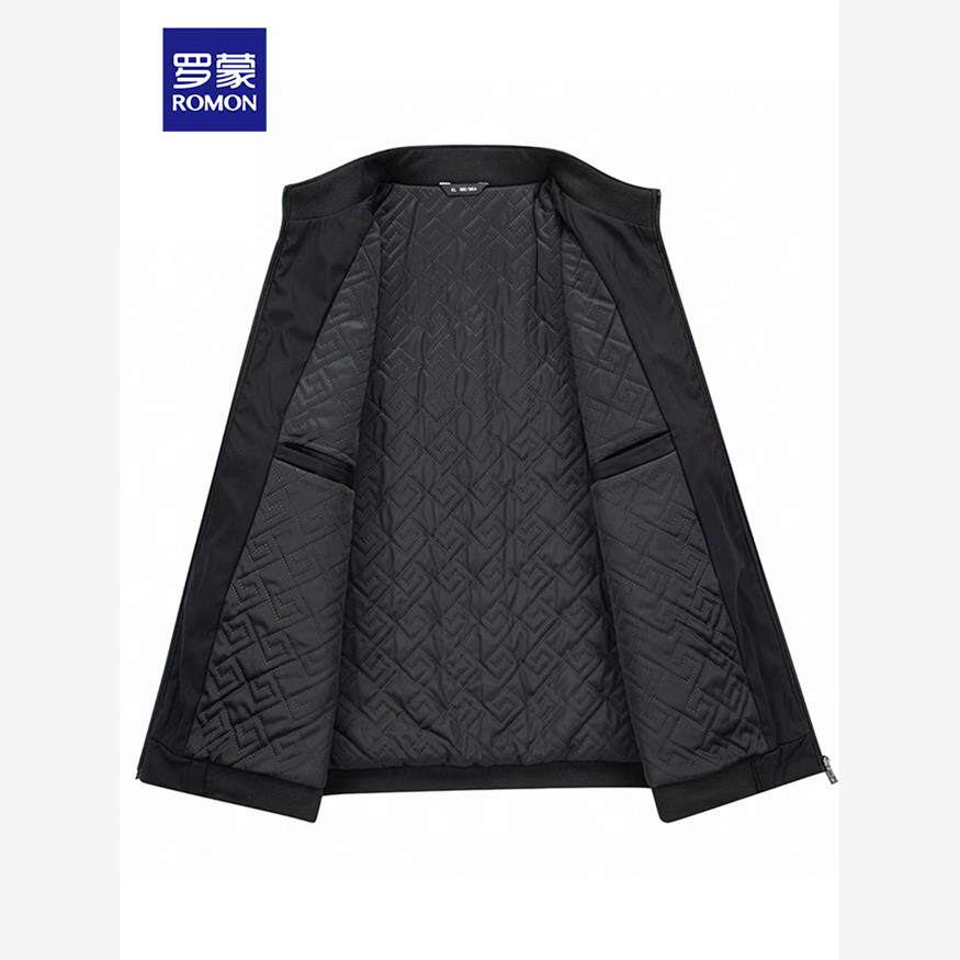 罗蒙男士加绒棉衣秋冬季新款中老年爸爸装商务休闲立领棉袄外套男