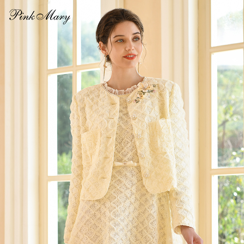 粉红玛琍短外套女米白色上衣