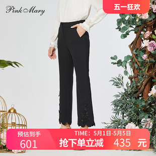 女绣花钉珠黑色九分裤 粉红玛琍 粉红玛丽2021春款 休闲裤 PMAKS2501