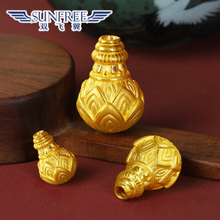 黄金莲花三通佛塔文玩顶珠足金999硬金3D手串链编绳一体男女配饰