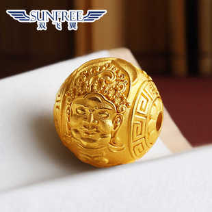 黄金古法手工黄财神金珠足金999新款 花纹转运珠文玩手串配件男女