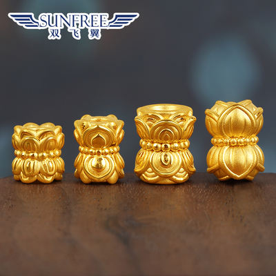 足金999黄金莲花转运珠哑光硬金手串隔珠并蒂莲花长桶珠男女配饰