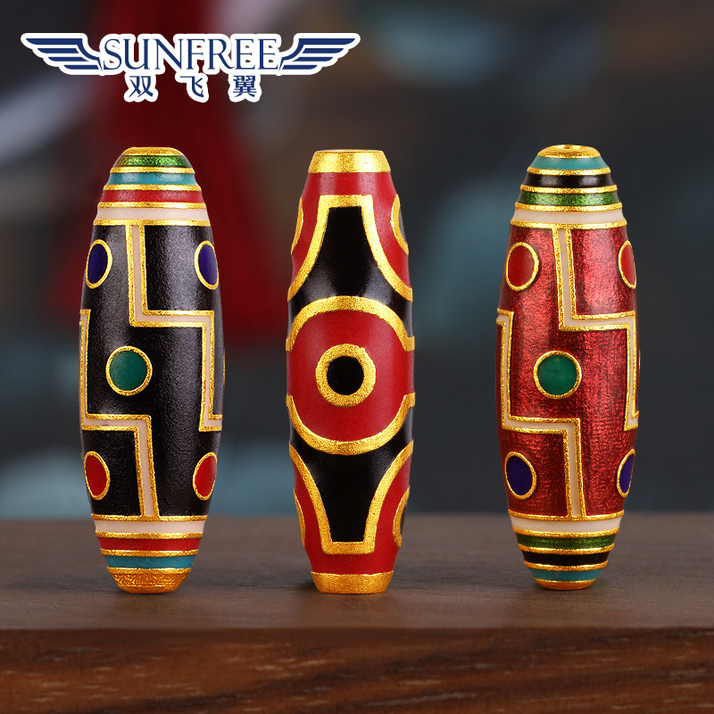 藏式黄金古法经典六眼九眼天珠足金999手串长珠项链吊坠男女传承