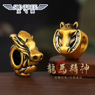 黄金龙马精神酷黑金串珠卡环足金龙鳞生肖马到成功手链绳本命年礼