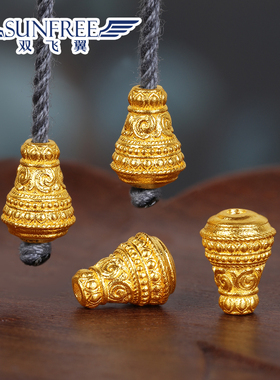 新款黄金古法唐草纹佛塔帽弟子珠足金999文玩长手串吊108尾坠男女
