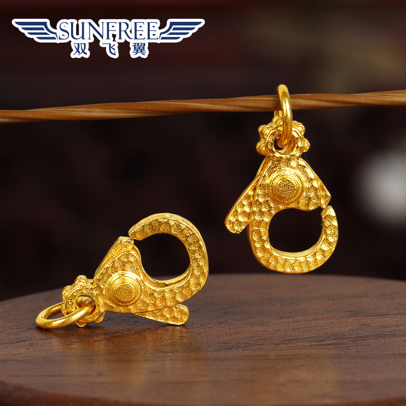 黄金古法加强型锤纹龙虾卡扣弹簧连接扣足金999手链串项链小男女