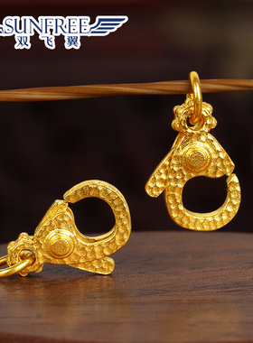 黄金古法加强型锤纹龙虾卡扣弹簧连接扣足金999手链串项链小男女