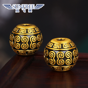 做旧复古黑金回纹祥云隔珠足金999转运珠黄金手串链散珠金珠男女