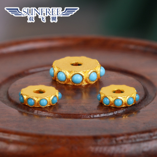 黄金古法加厚镶嵌绿松隔珠隔片转运珠卡环足金999手串链DIY配件宝