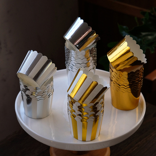 金色银色条纹纸杯蛋糕纸杯甜品台婚礼摆台大小耐高温纸杯cupcake