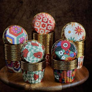 复古花纹碎花耐高温金色系蛋糕杯甜品台婚礼摆台纸杯蛋糕纸杯50个