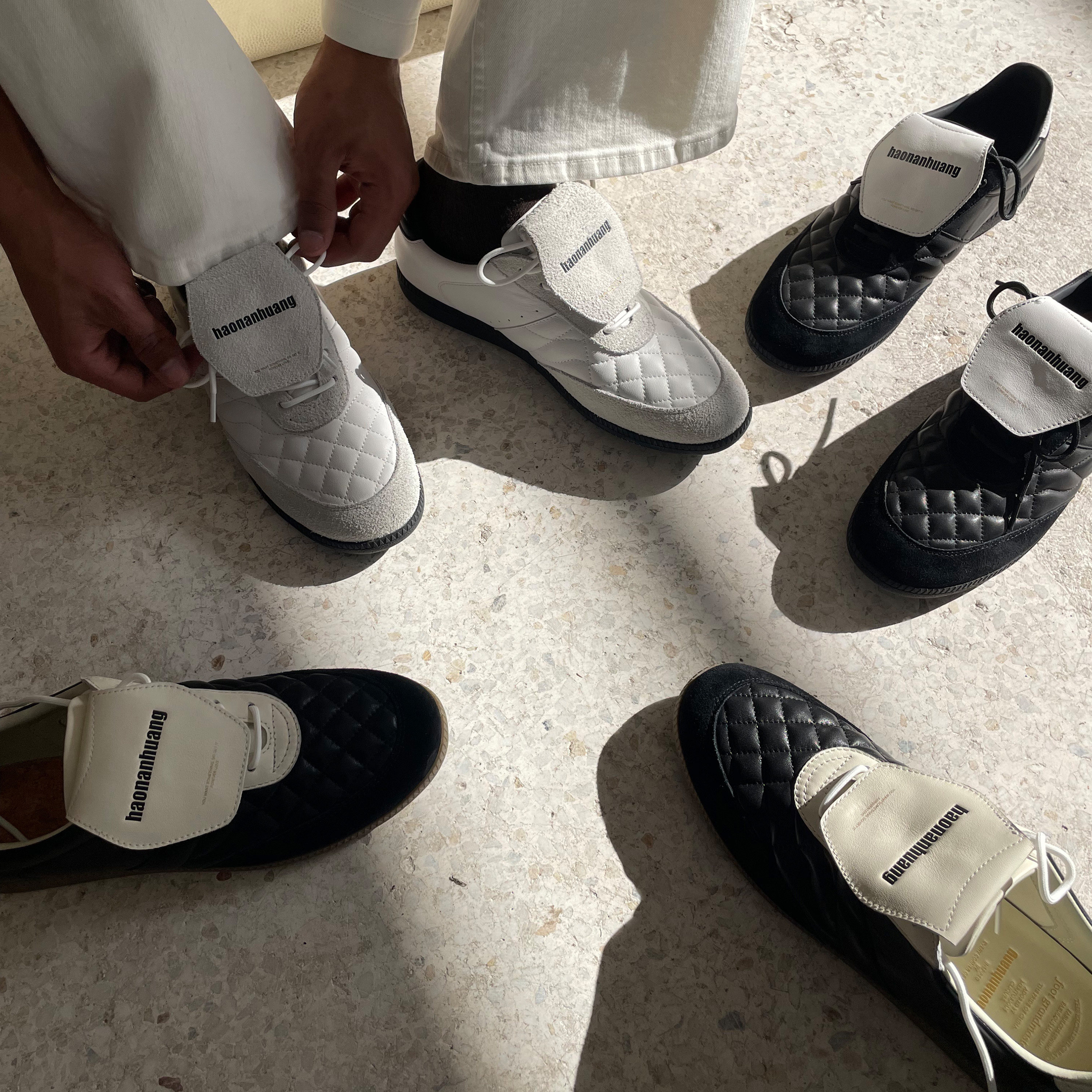 haonanhuang 香奈风菱形绗缝翻盖100%牛皮复古运动撞色休闲德训鞋,流行男鞋,德训鞋,淘宝优惠券,粉丝福利购,淘宝优惠卷