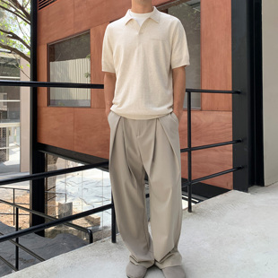 haonanhuang 莫代尔醋酸羊毛混纺交叉立体双褶休闲西裤