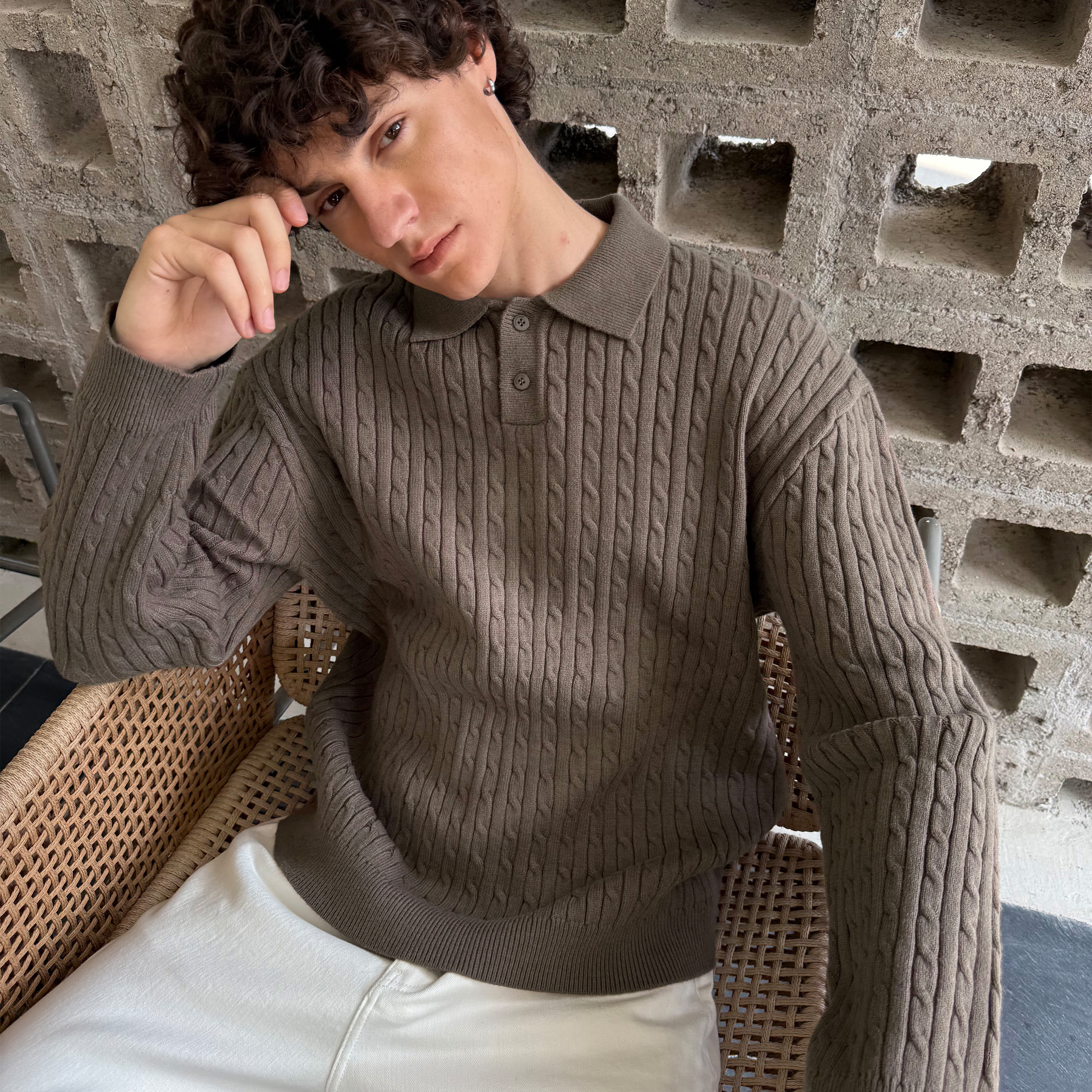 haonanhuang 复古老钱风休闲软糯毛织绞花长袖polo领羊毛衫,男装,针织衫/毛衣,淘宝优惠券,粉丝福利购,淘宝优惠卷