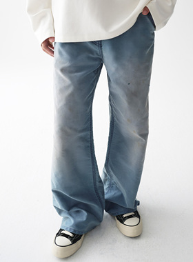 【绿标】haonanhuang 鼹鼠皮Moleskin洗水做旧法工裤直筒工装长裤