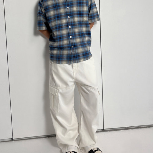 赛尔醋酸混纺纯白工装多袋牛仔裤