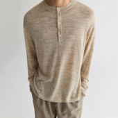 haonanhuang 老钱风度假复古慵懒休闲透气亚麻混纺毛织长袖 t恤