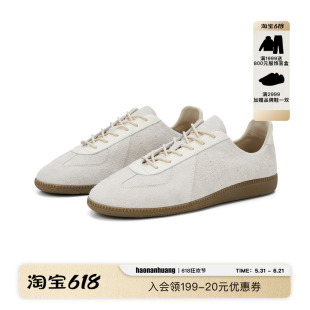 haonanhuang 纯牛皮绒纯羊皮内里欧索莱鞋垫拼皮复古德训鞋