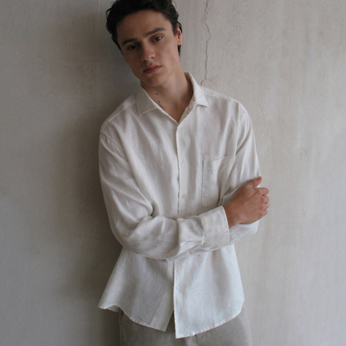 haonanhuang老钱风亚麻长袖衬衫