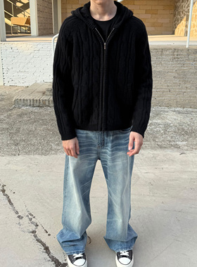 haonanhuang 重制2021M重工洗水做旧猫须蜂窝宽松微喇牛仔长裤