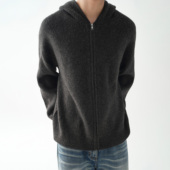 haonanhuang 新贵风7针柳条粗针纱羊毛混纺连帽拉链开衫 毛衣外套