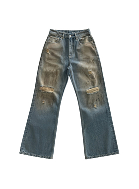 haonanhuang 重制2021M做旧染色破洞微喇泥染牛仔裤