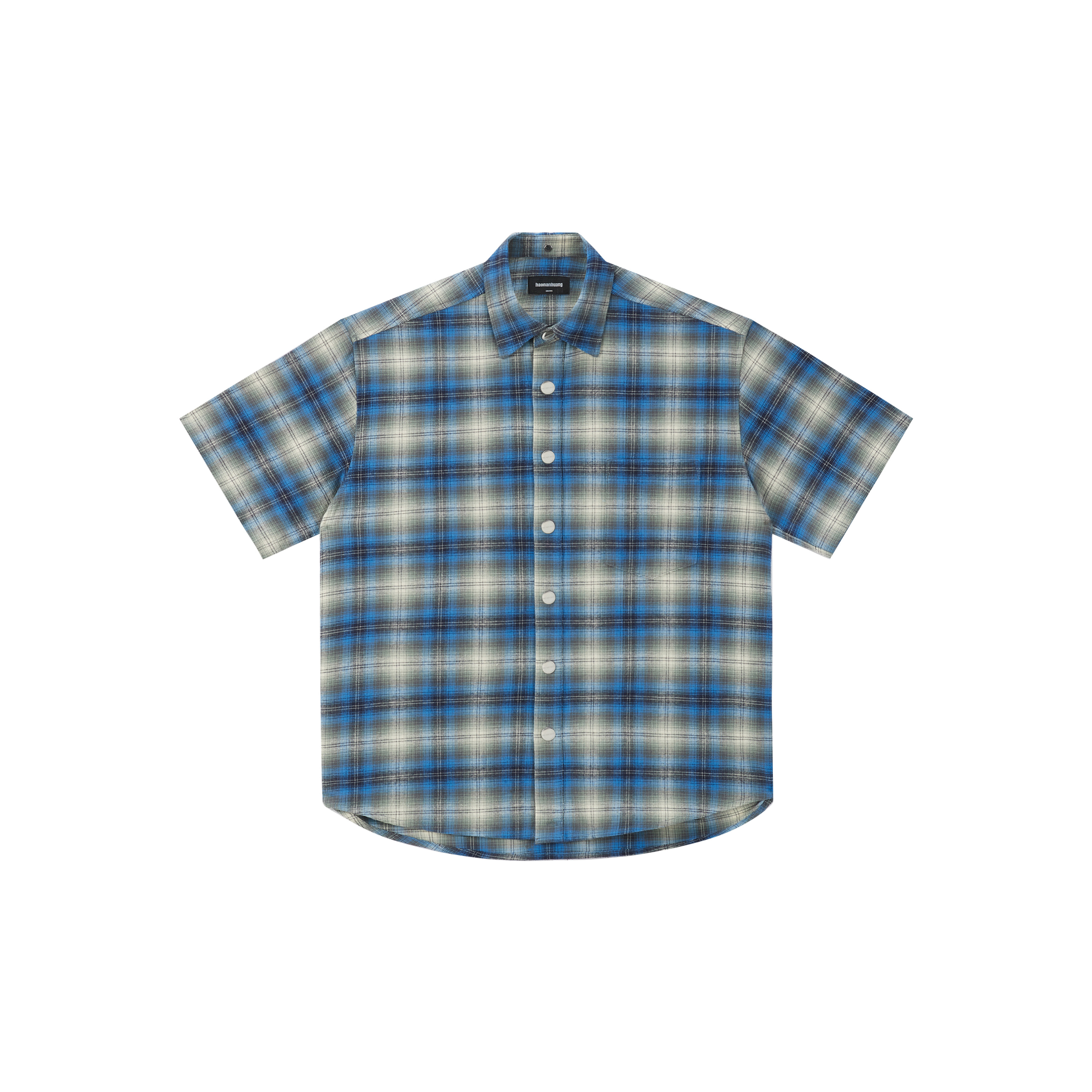 【李明峻同款】haonanhuang 100%纯棉定制精纺法兰绒短袖格纹衬衫