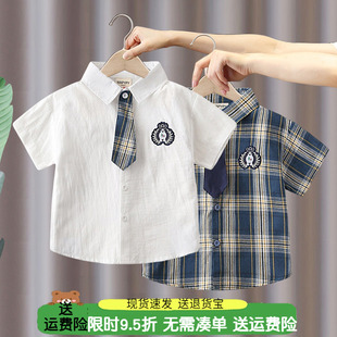 男童短袖衬衫2026夏季新款儿童宝宝纯棉翻领男孩薄款衬衣上衣洋气