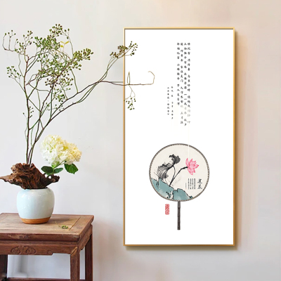 新中式客厅装饰画喜上眉梢字画典雅扇子画走廊过道东墙挂画玄关画