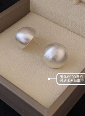 通体足银s999拉丝圆弧耳环2026新款爆款巨好看独特漂亮耳钉耳饰女