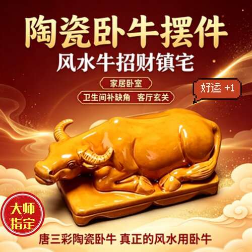陶瓷卧牛摆件风水牛招财家居卧室卫生间补缺角喝水牛客厅生肖黄牛