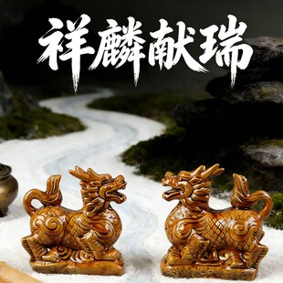 唐三彩陶瓷麒麟一对聚财摆件镇避驱宅邪凶招财麒麟家客厅装饰摆件