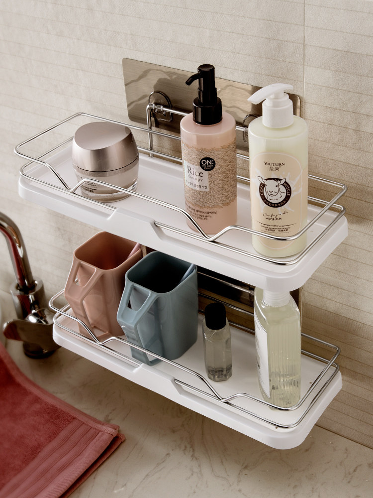 Powder room shelf Suction cup bathroom storage shelf Hole-free toilet Stainless steel sink Wall-mounted shelf