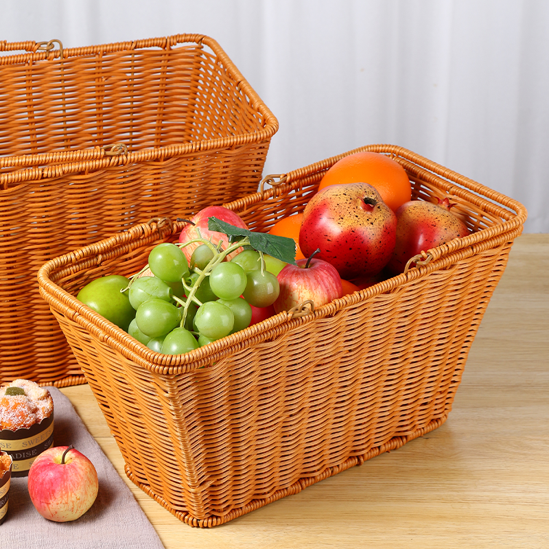 铁架加固仿藤手提篮鲜花购物采摘篮鸡蛋水果买菜拍摄大号手提篮子