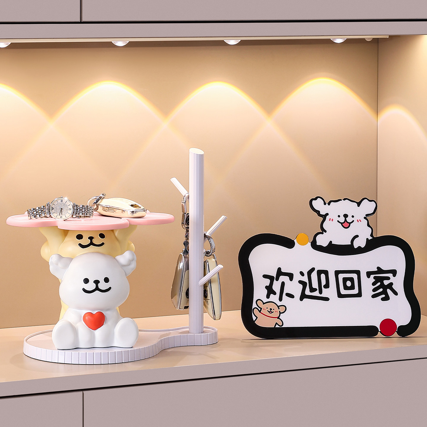创意线条小狗钥匙收纳玄关摆件入户门口客厅鞋柜家居装饰乔迁礼物图片