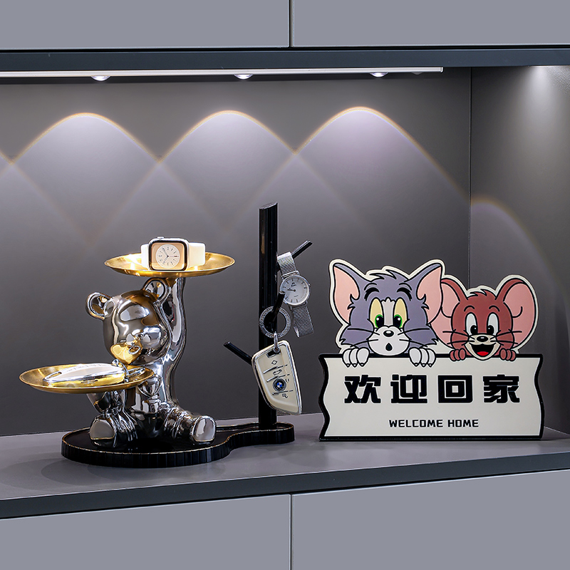 暴力熊钥匙收纳玄关摆件入户门口客厅鞋柜装饰置物架乔迁新居礼物