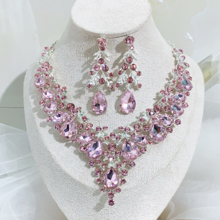 悠妃奢华浅粉色套链成人礼舞会礼服项链耳饰欧美热销新娘婚礼109