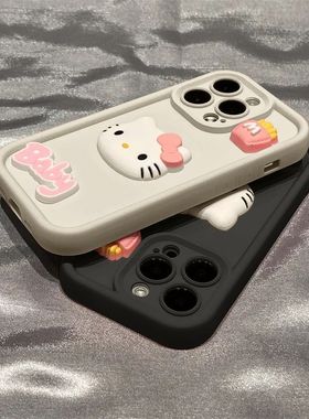 黑色KT猫适用苹果15promax手机壳iphone15硅胶14plus/ip13/12mini/11pro小众xs/xr新款xsmax全包7/8可爱se3女