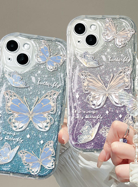 紫色渐变蝴蝶适用opporeno10手机壳reno9/8pro/7se/6/5/4/3硅胶k11x/k10/k9透明A1pro挂绳a58x新款a93全包a32