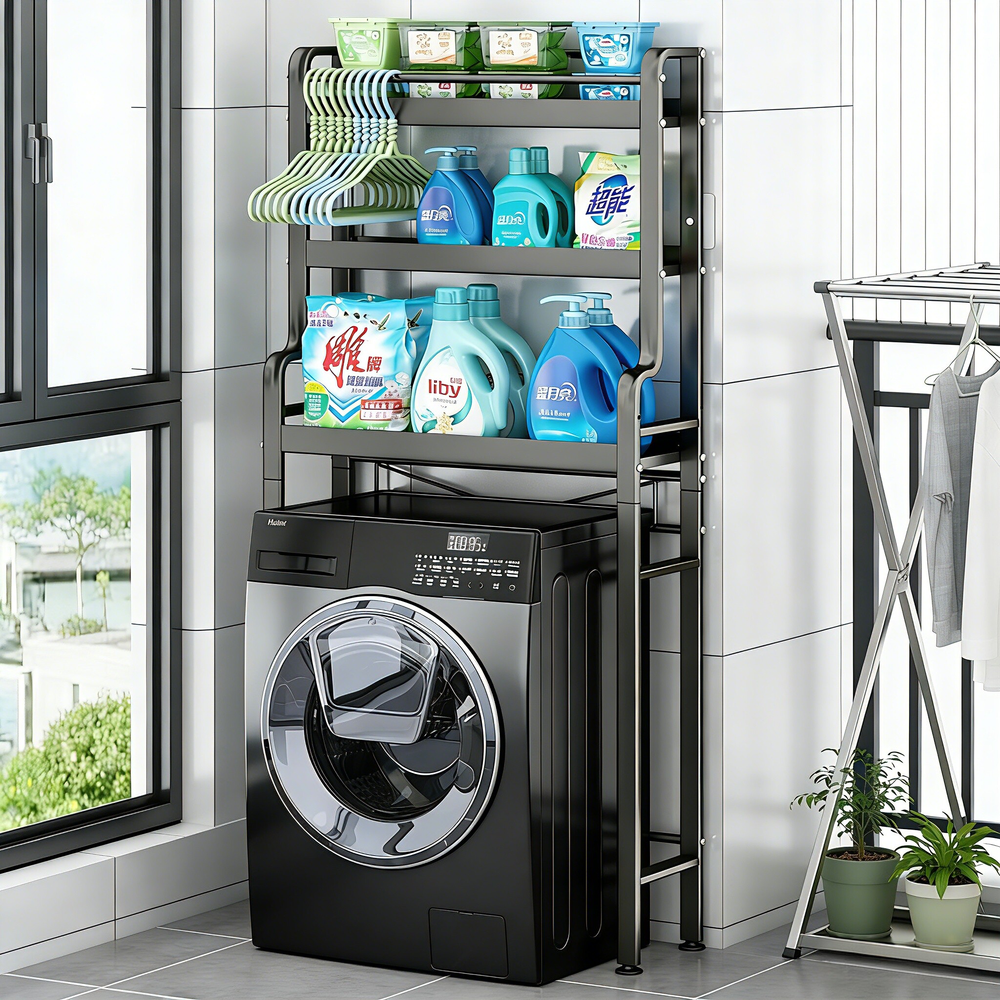 洗衣机上方置物架滚筒波轮阳台浴室多层收纳架卫生间马桶落地架子