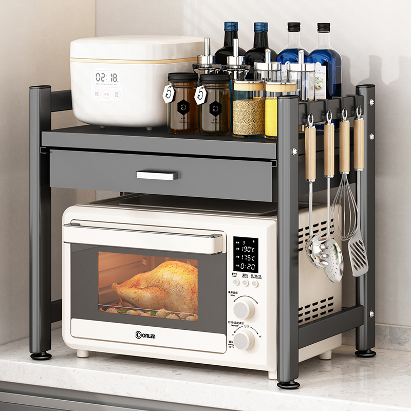 厨房微波炉置物架家用台面桌面带抽屉放烤箱电饭煲一体收纳支架子