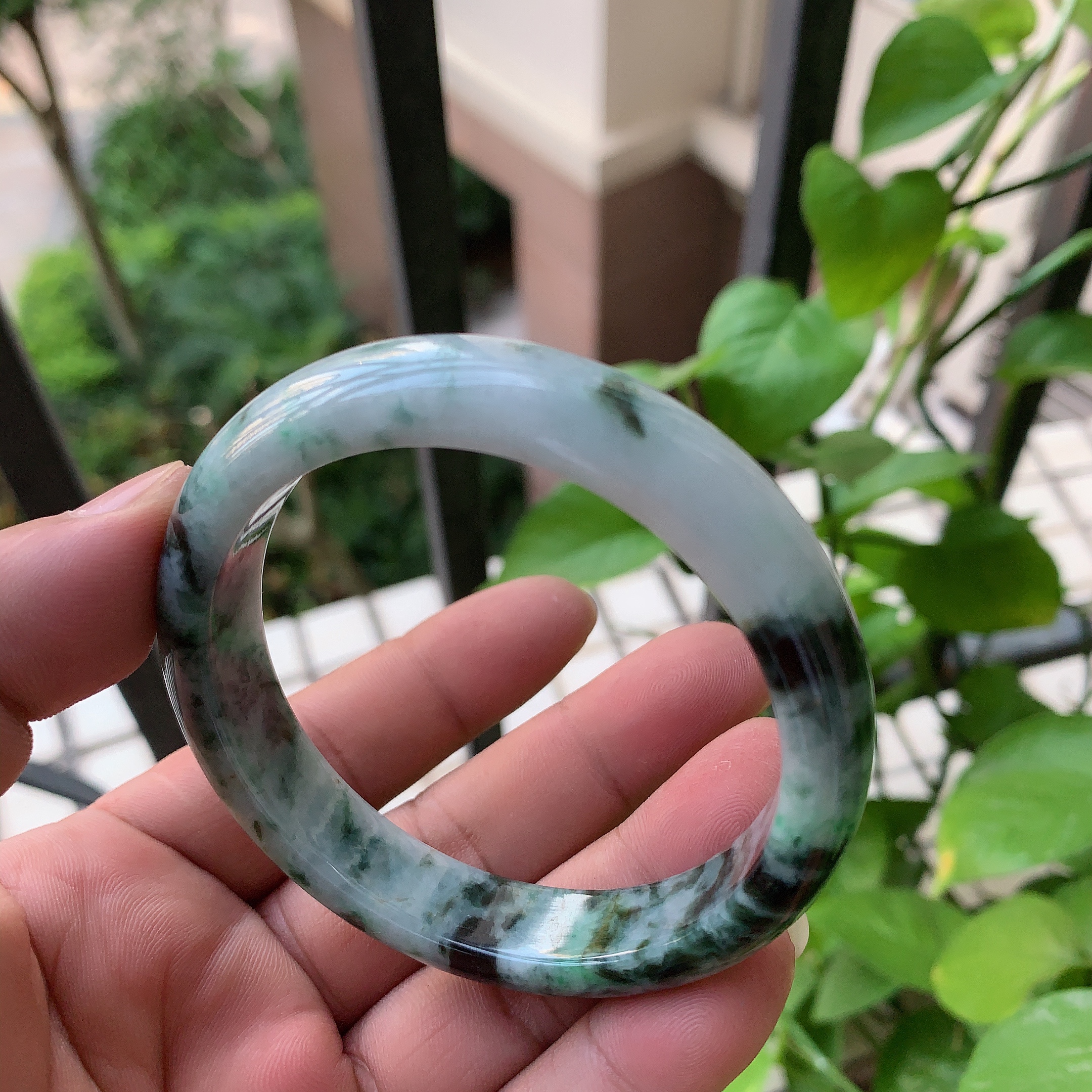 60-61圈口天然翡翠a货飘花手镯缅甸翡翠手镯飘花冰糯种手镯玉镯